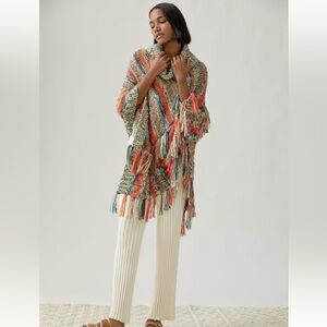 Multicolor Fringe Knit Poncho